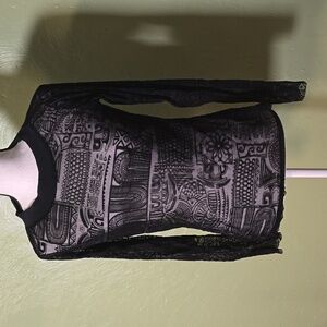 Jackie blue sheet mesh tattoo style long sleeve